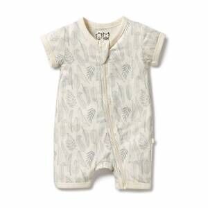 NEW WILSON + FRENCHY kid's new leaf boyleg bodysuit in white multi
